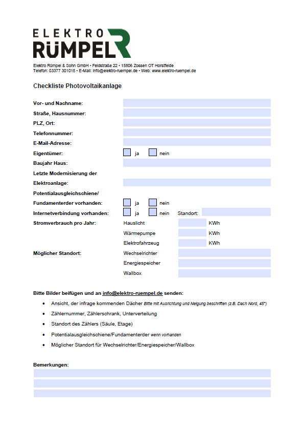 Checkliste Photovoltaikanlage